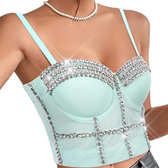 NEW Sparkling Bling Swarovski Crystal Rhinestone Bustier Bra Top + FREE … - Picture 1 of 14